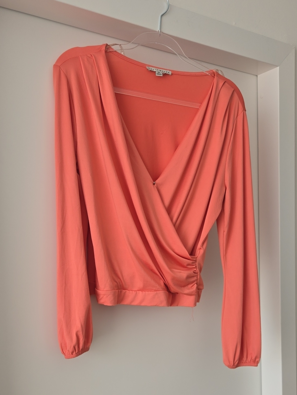 Haute Monde Coral Long Sleeve Top Wrap Front Style